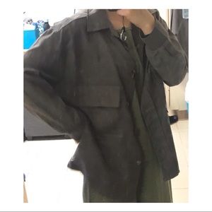 Faux Suede Button Shirt/Outerwear/Utility Jacket
